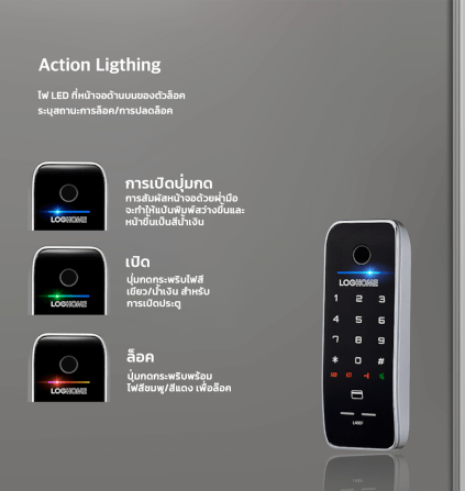กลอนดิจิตอล LOCKHOME รุ่น MOTION PRO FG ระบบสแกนนิ้ว สีดำ ประตูบานเลื่อน สำหรับบ้านและออฟฟิศ_2